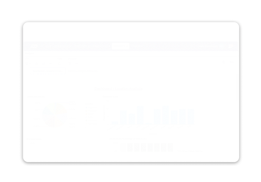 Animation showing employee analytics dashboard featuring location analysis report and location summary report.
