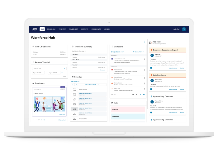 ADP workforce management workforce hub on a laptop
